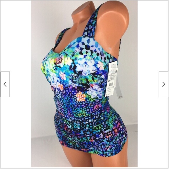 Your Profile by Gotex Floral Multi Color Swim Suit Tank Top Size 32D - Picture 4 of 6